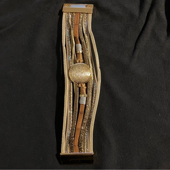 SAACHI Gold and Brown Layered “Optical Leather” Bracelet - Picture 6 of 8